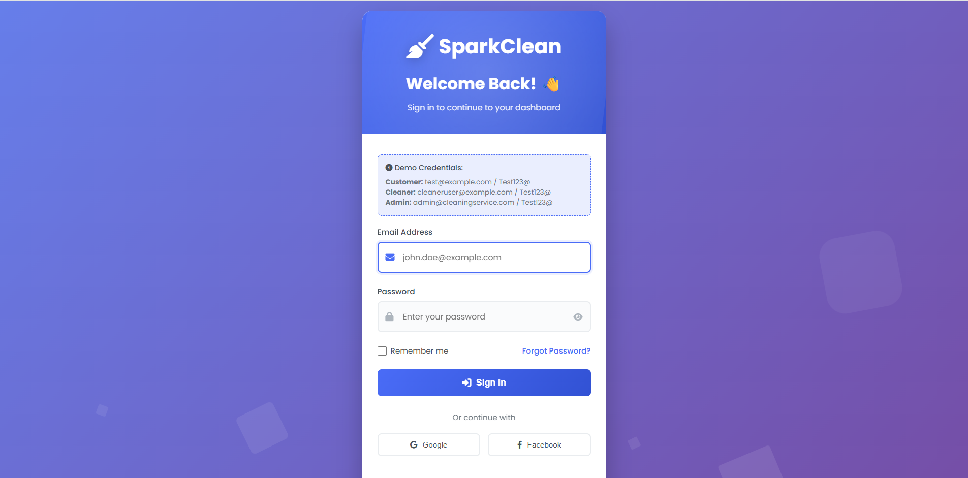 Domestic worker/cleaner booking system - View 1