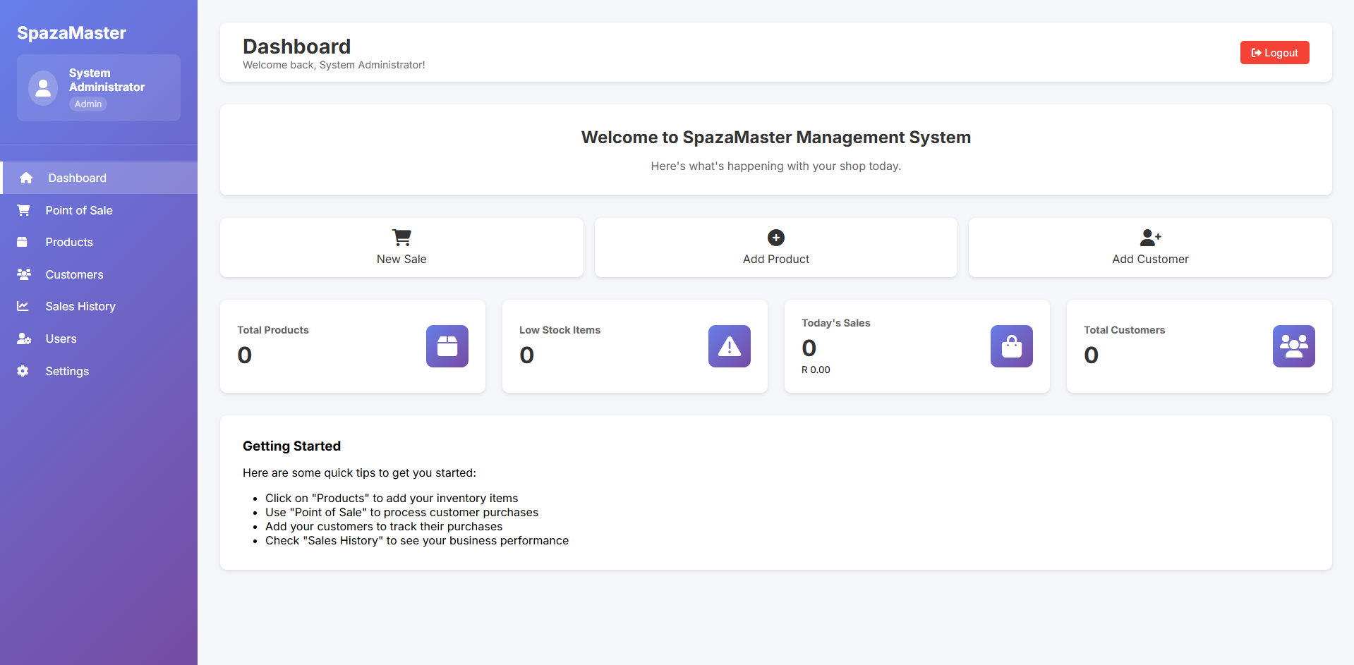 Spazashop Management System - View 2