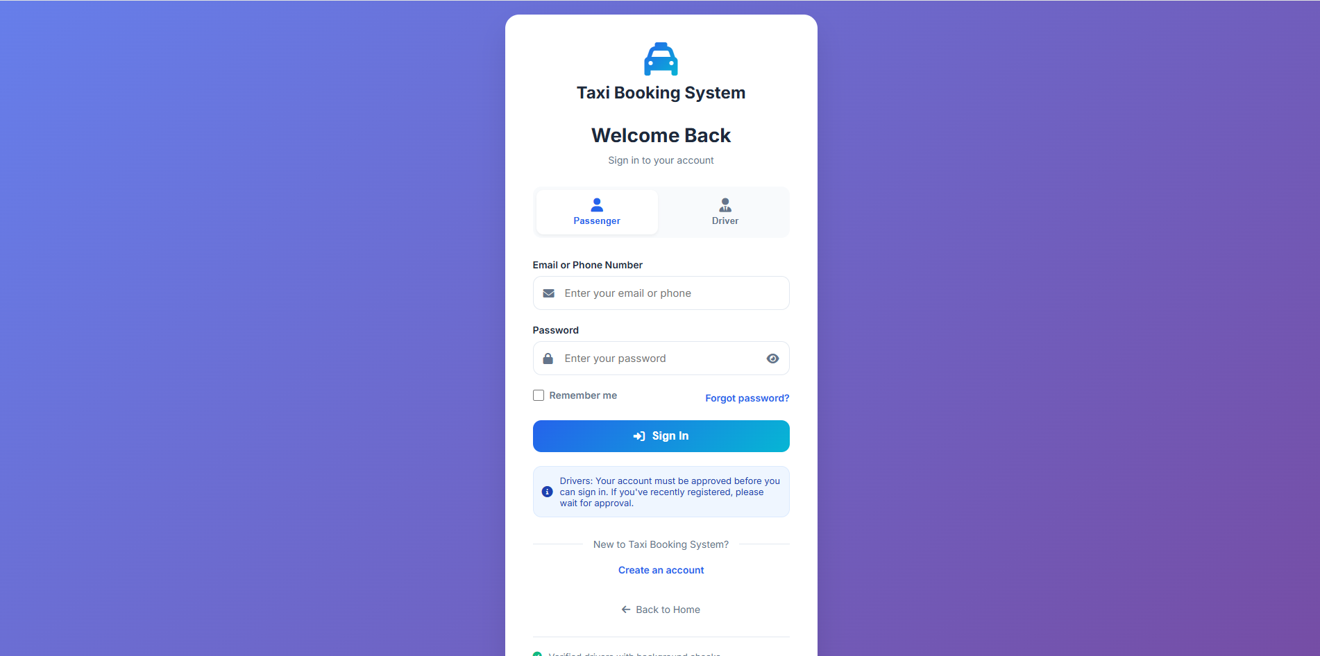 Taxi Booking System - View 2