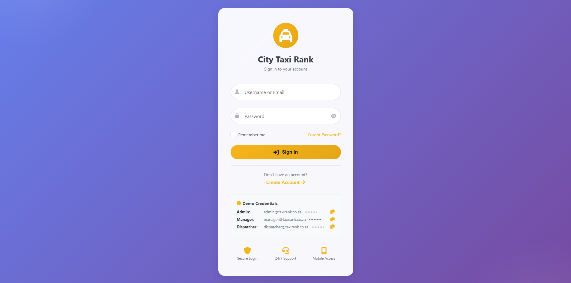 Taxi Rank Management System - View 1